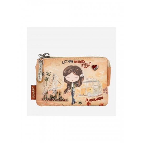 Anekke Γυναικείο Πορτοφόλι Μικρό Peace & Love Camel RFID 38809-010 