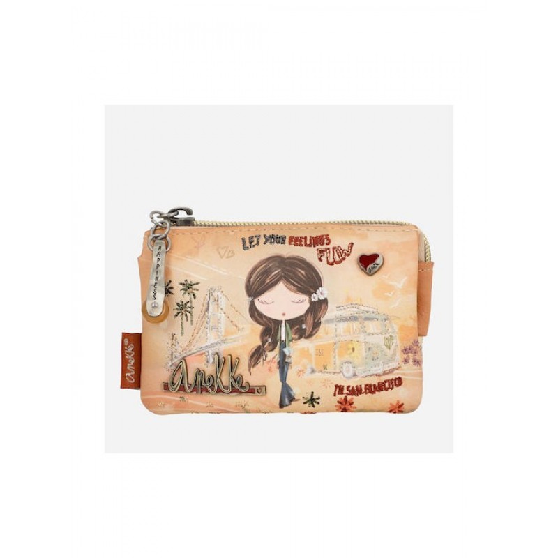 Anekke Γυναικείο Πορτοφόλι Μικρό Peace & Love Camel RFID 38809-010