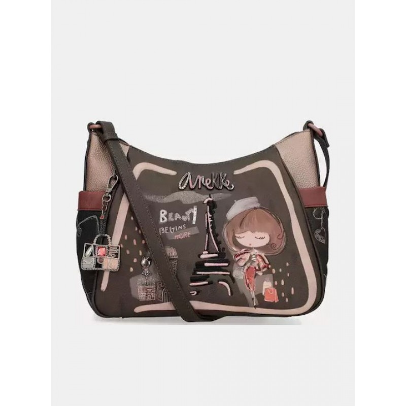 Anekke Γυναικεία Τσάντα Ώμου Μεγάλη Μαύρη/Πολύχρωμη Mademoiselle FW/25 41803-002