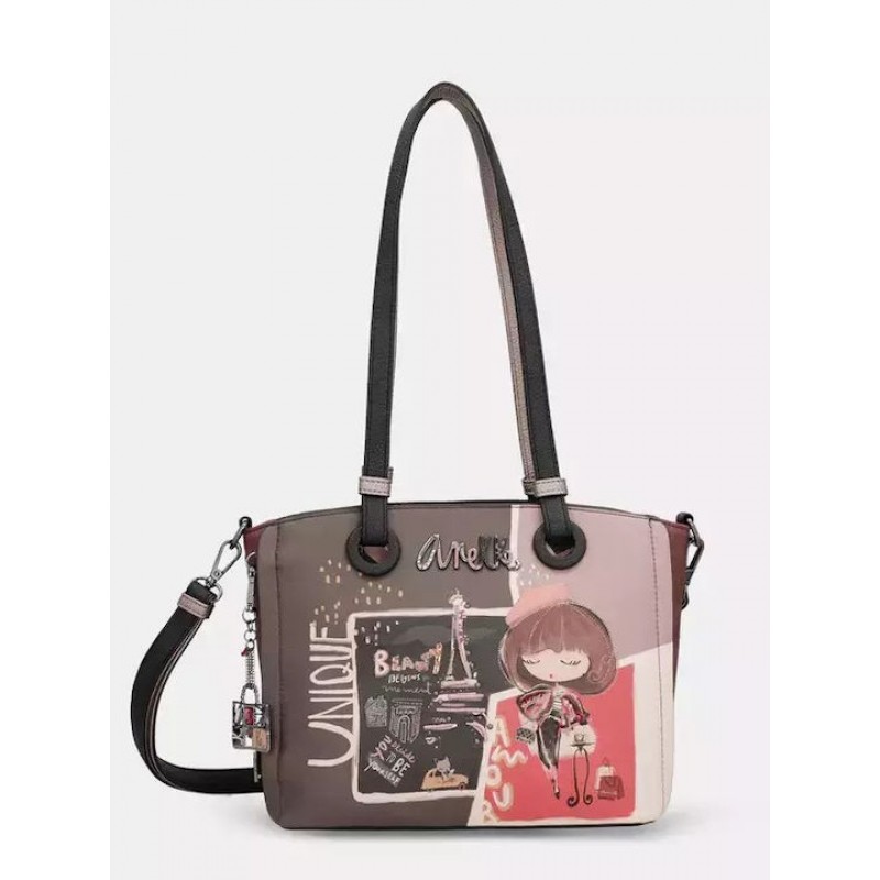 Anekke Γυναικεία Τσάντα Ώμου Μεγάλη Μαύρη/Πολύχρωμη Mademoiselle FW/25 41802-372