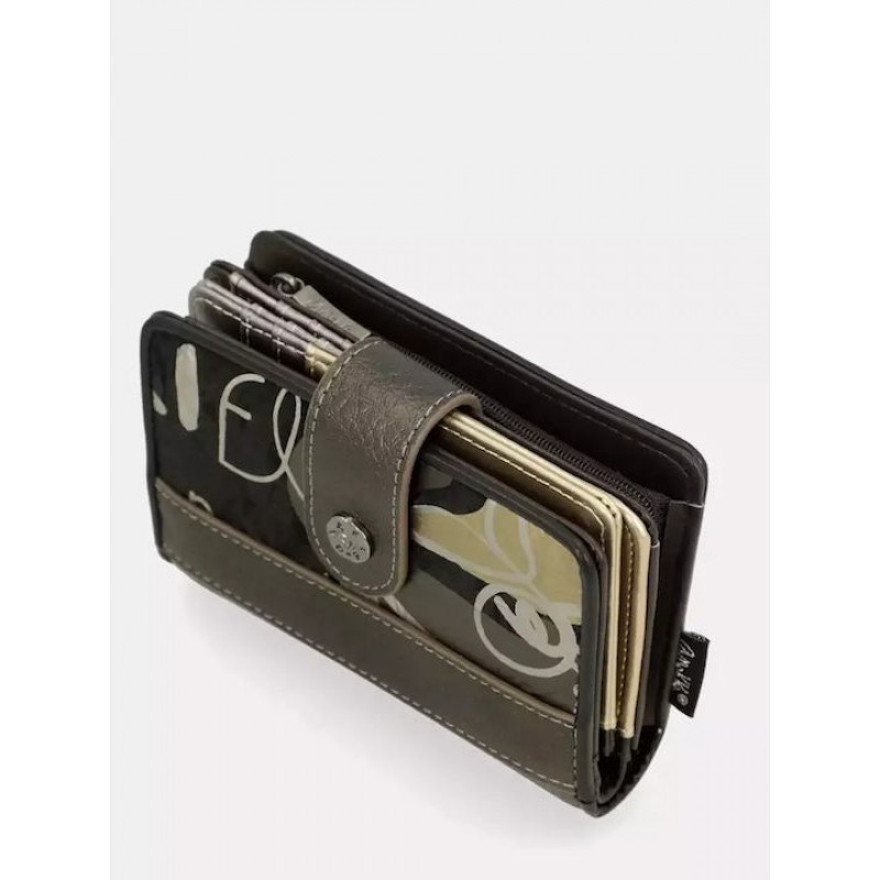 Anekke Γυναικείο Πορτοφόλι Μεσαίο Μαύρο/Γκρι RFID NATURE KOKO FW/25 41869-902