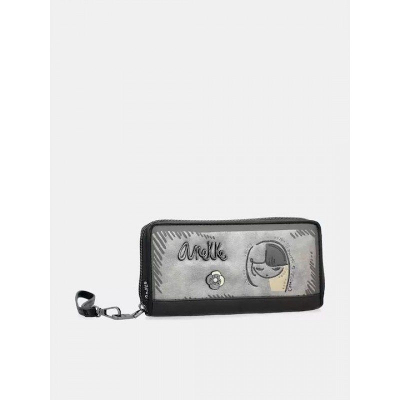 Anekke Γυναικείο Πορτοφόλι Μεγάλο Γκρι/Μαύρο Με RFID NATURE KOKO FW/25 41869-908