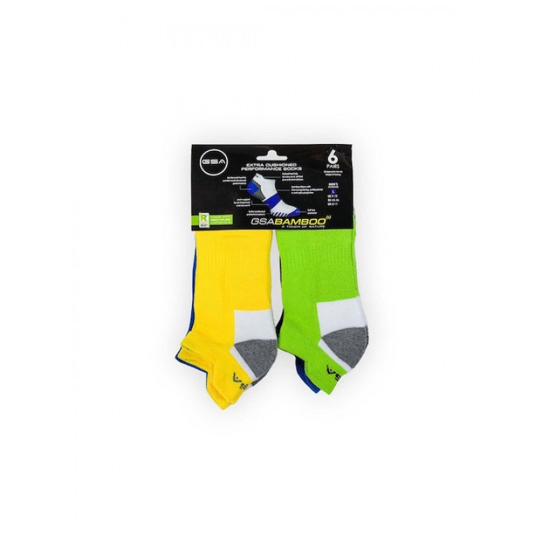 GSA BAMBOO MENS EXTRA CUSHIONED PERFORMANCE LOW CUT  SOCKS 6PACK 8119113-YELLOW-BLUE-GREEN ΠΟΛΥΧΡΩΜΟ 8119113-51