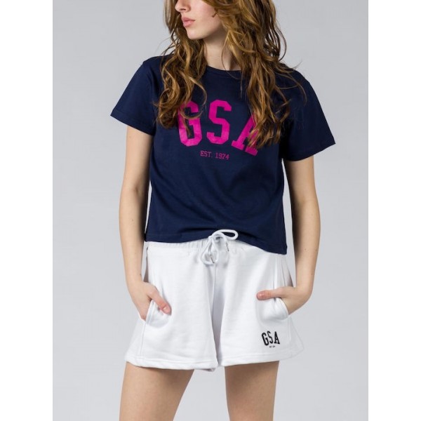 GSA Glory And Heritage Γυναικείο Crop T-shirt Μπλε Βαμβακερό Regural Fit 372401-Ink