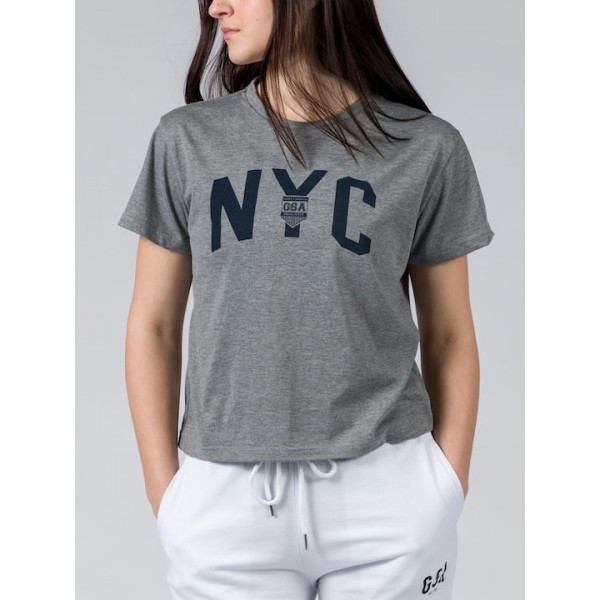 GSA Glory And Heritage Γυναικείο Crop T-shirt Γκρι Σκούρο Βαμβακερό Regural Fit 372401-Gray Melange