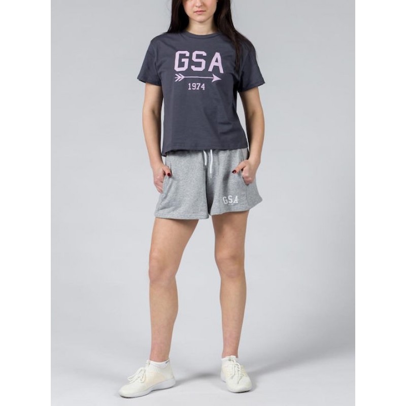 GSA Glory And Heritage Γυναικείο Crop T-shirt Ανθρακί Βαμβακερό Regural Fit 372401-Charcoal