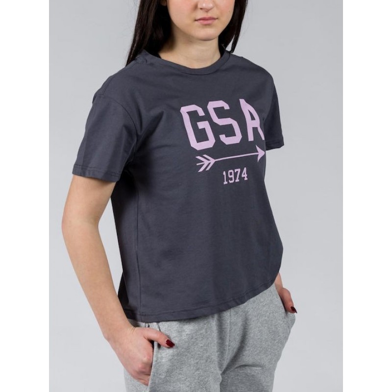 GSA Glory And Heritage Γυναικείο Crop T-shirt Ανθρακί Βαμβακερό Regural Fit 372401-Charcoal