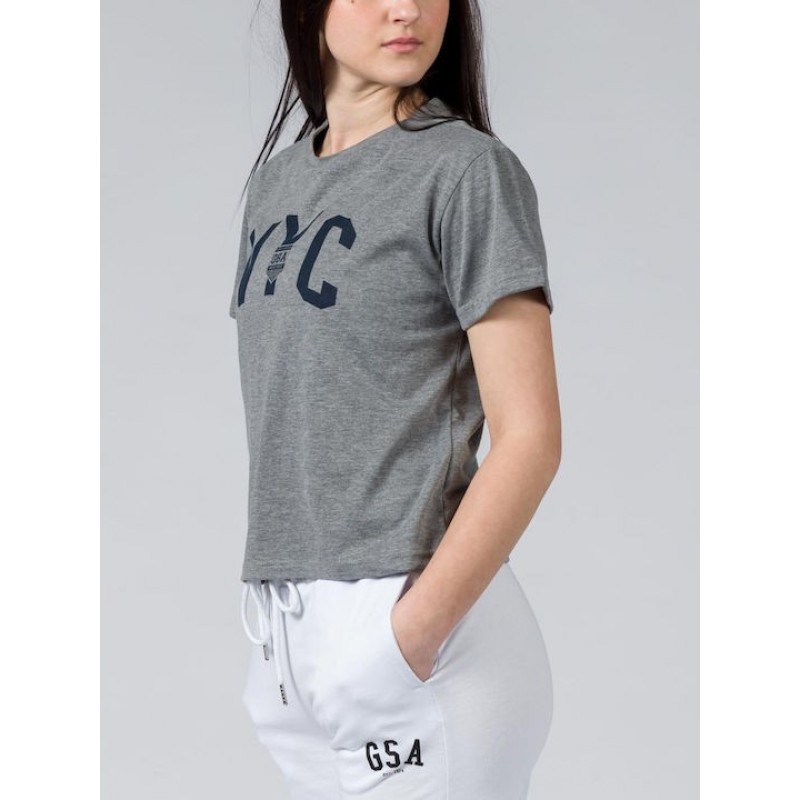 GSA Glory And Heritage Γυναικείο Crop T-shirt Γκρι Σκούρο Βαμβακερό Regural Fit 372401-Gray Melange