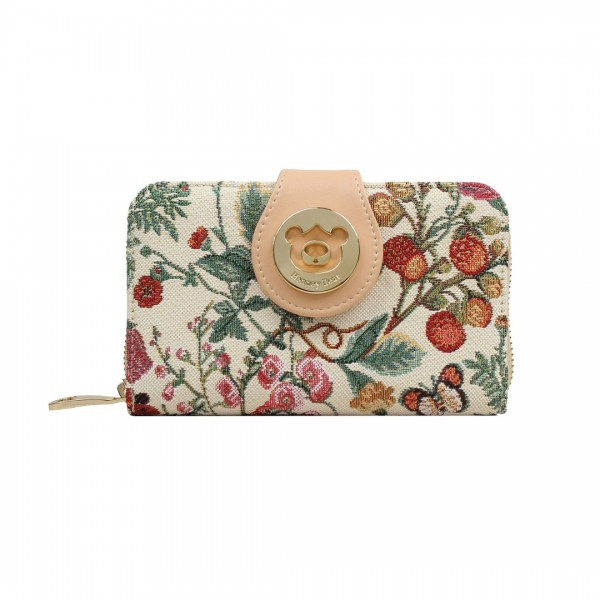 Henney Bear Μεσαίο Γυναικείο Πορτοφόλι Floral Summer Beige / HW-111