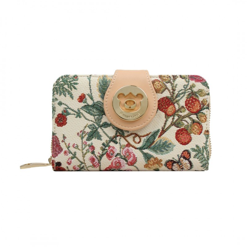 Henney Bear Μεσαίο Γυναικείο Πορτοφόλι Floral Summer Beige / HW-111