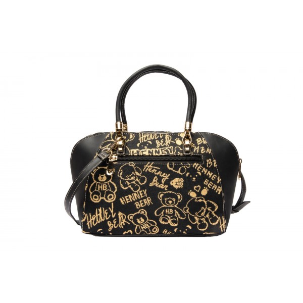 Henney Bear London Γυναικεία Τσάντα Χειρός/Ωμου Μαύρη Gold Time