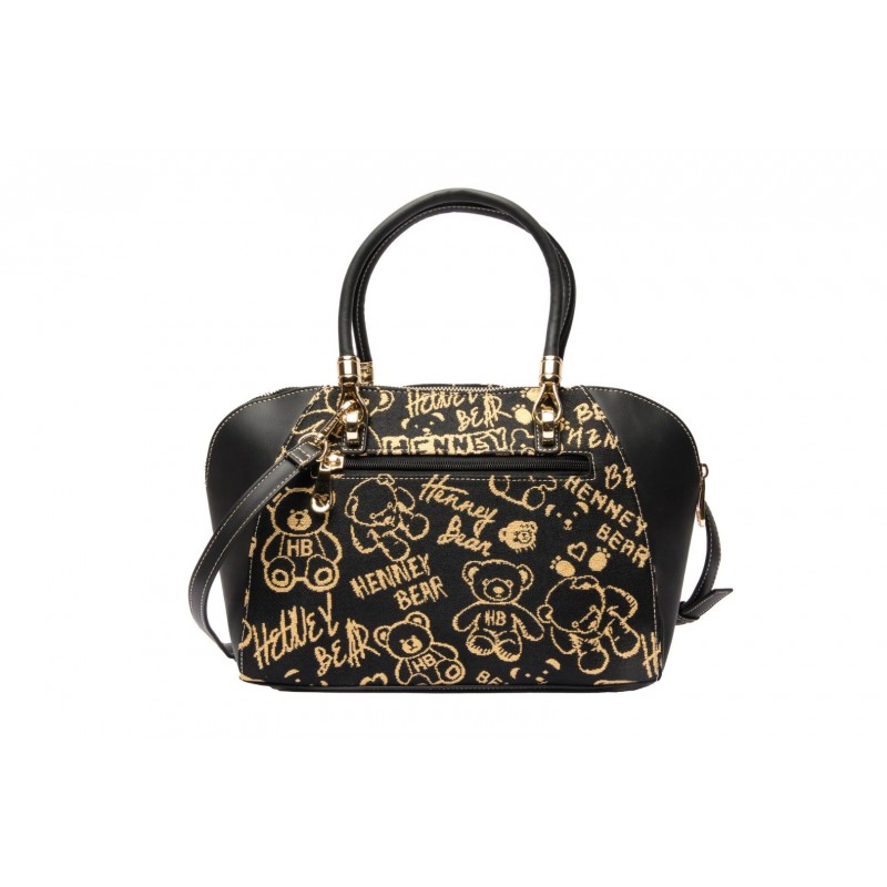 Henney Bear London Γυναικεία Τσάντα Χειρός/Ωμου Μαύρη Gold Time