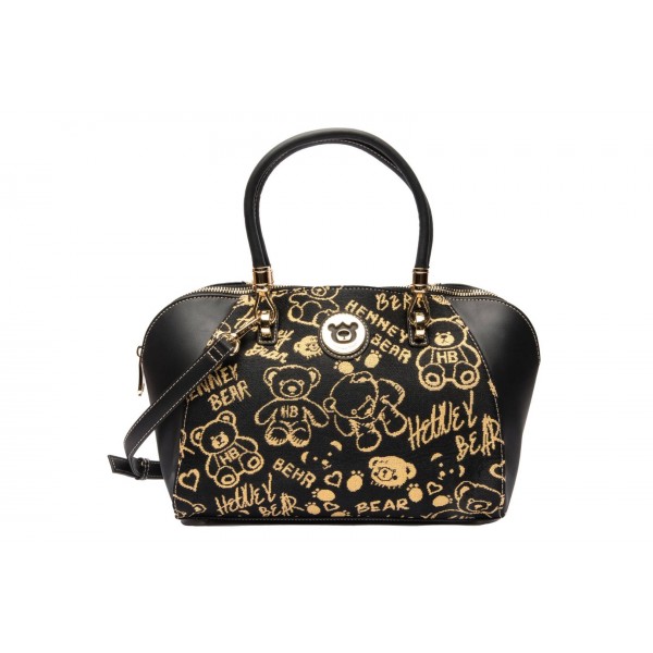 Henney Bear London Γυναικεία Τσάντα Χειρός/Ωμου Μαύρη Gold Time