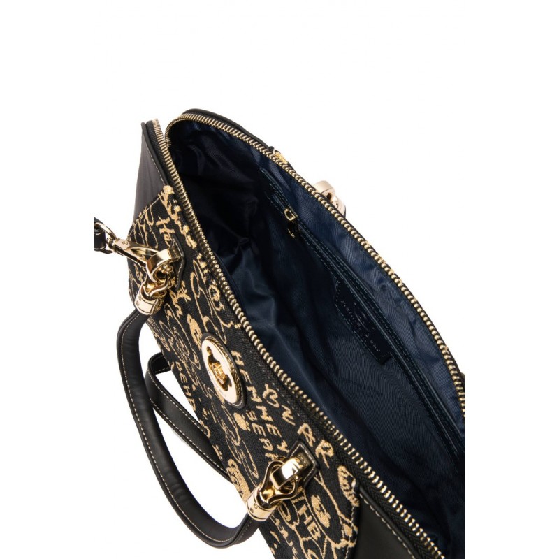 Henney Bear London Γυναικεία Τσάντα Χειρός/Ωμου Μαύρη Gold Time