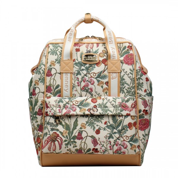Γυναικεία τσάντα πλάτης Henney Bear Floral Summer Beige