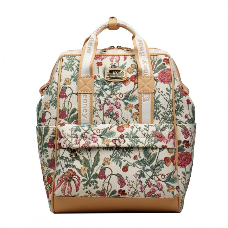 Γυναικεία τσάντα πλάτης Henney Bear Floral Summer Beige