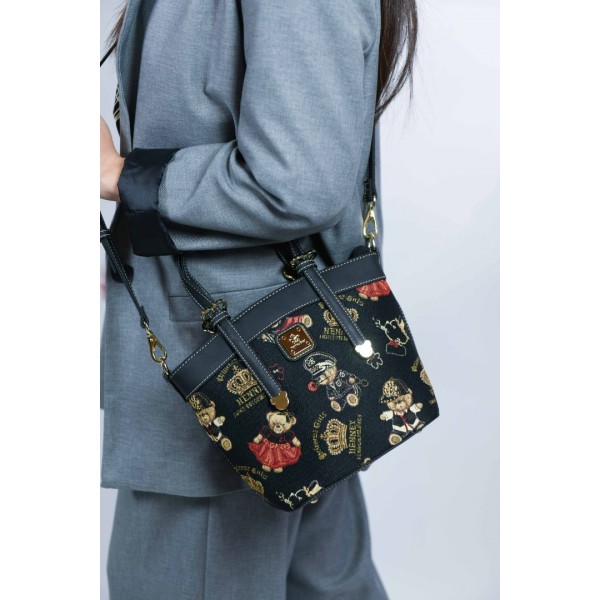Henney Bear London Γυναικεία Τσάντα Χειρός/Ωμου Μαύρη 24/25 H-444CRB