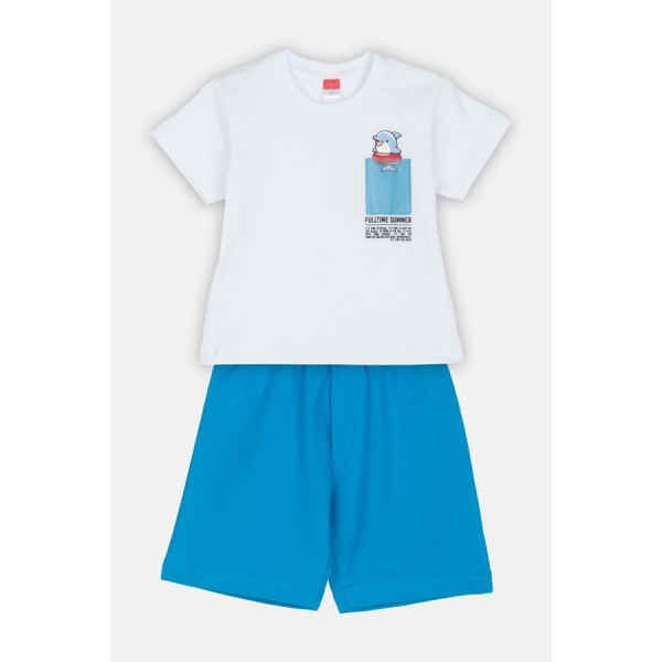 JOYCE Βαμβακερό Παιδικό Σετ 2τμχ Pocket Dolphin Ασπρο/Γαλάζιο 2512128-white light blue
