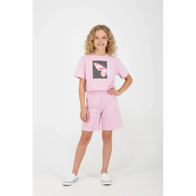 Joyce Παιδικό Σετ με βερμούδα Καλοκαιρινό HALF BUTTERFLY ροζ λεβάντας 2613137