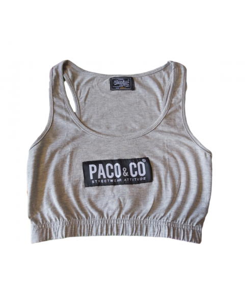Paco & Co Αμάνικο Crop Top Γκρι 13453-02