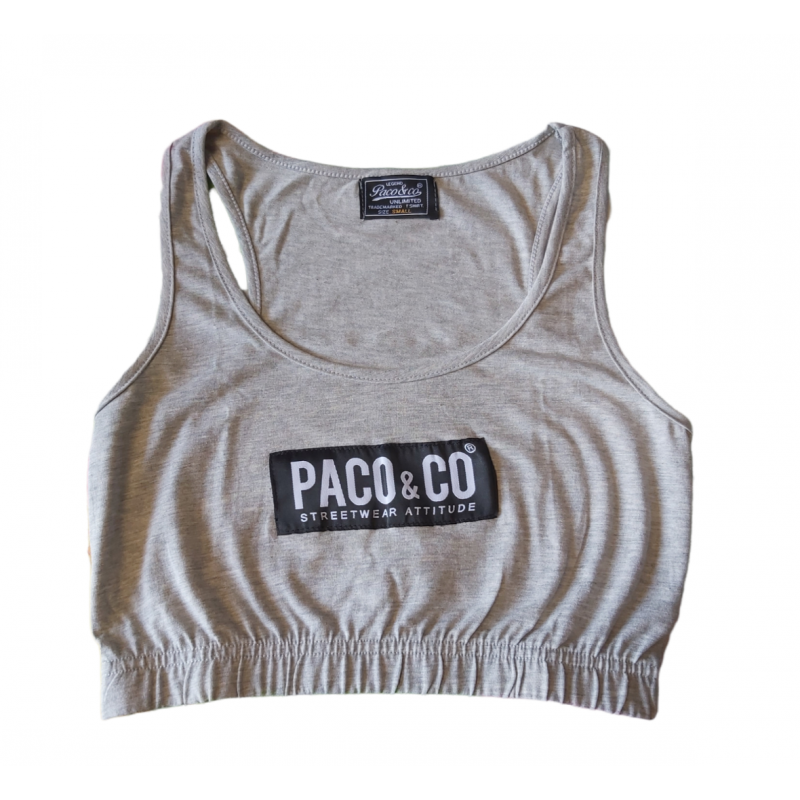 Paco & Co Αμάνικο Crop Top Γκρι 13453-02