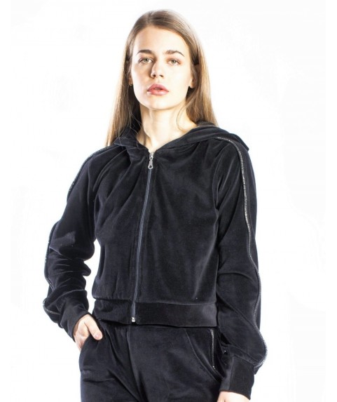 Paco&Co HOOD JACKET 2 TRESSAS Γυναικεία Ζακέτα Μαύρη Βελούδο 2287413-01