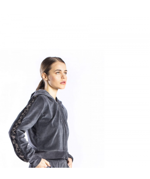 Paco&Co HOOD JACKET 2 TRESSAS Γυναικεία Ζακέτα Ανθρακί Βελούδο 2287413-02