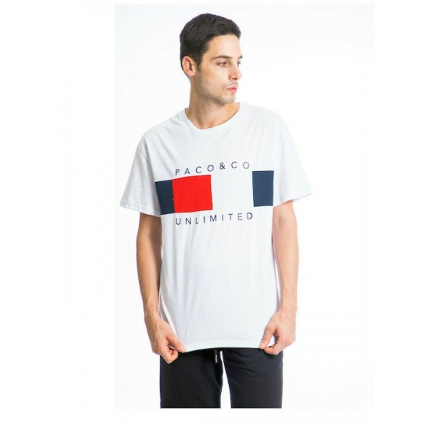 Paco & Co Ανδρικό T-shirt Λευκό με Στάμπα 13557-01