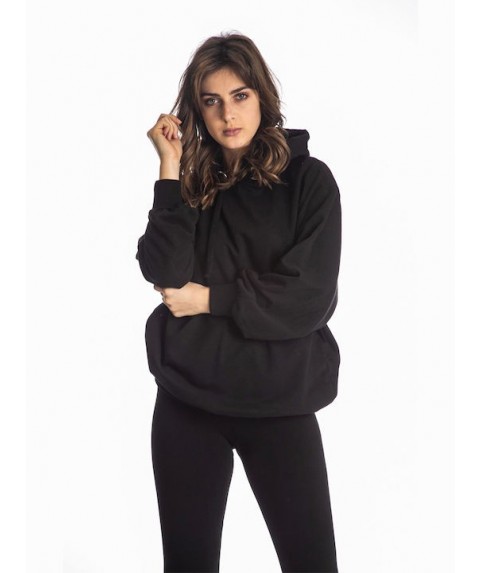 Paco & Co Μακρύ Γυναικείο Φούτερ με Κουκούλα Total Black 205638-01