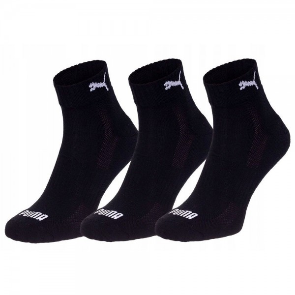 Puma unisex Cushioned Quarter Σετ 3 ζευγάρια κάλτσες 3/4 Μαύρες 907943-01