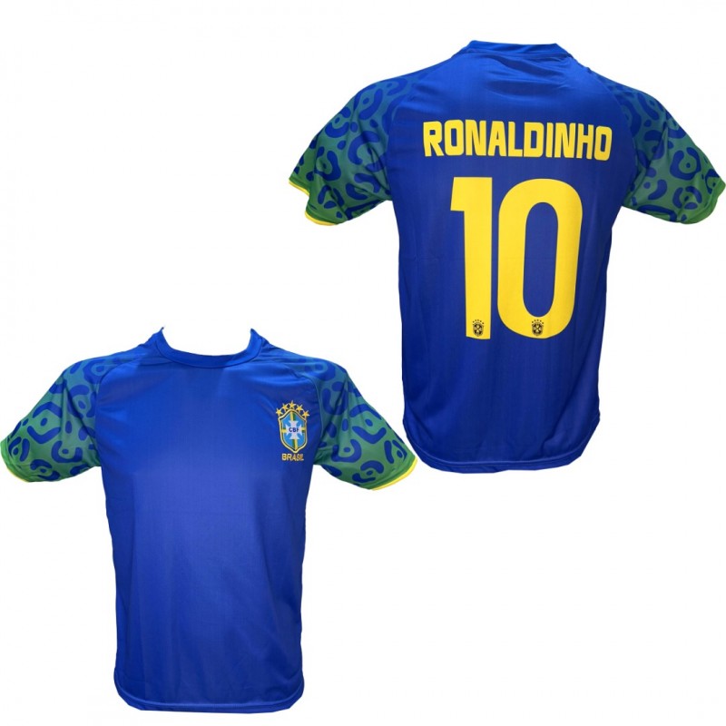 Ανδρική Εμφάνιση Ποδοσφαίρου RONALDINHO Εθνική Βραζιλίας Μπλε Κίτρινα γράμματα 290825-12
