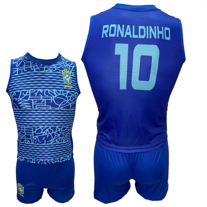 Παιδικό Σετ Ποδοσφαίρου Ronaldinho Εθνική Βραζιλίας Μπλε Βεραμαν Μπλε Αμάνικο 290825-30