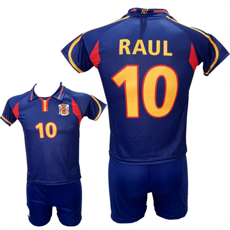 Παιδικό Σετ Ποδοσφαίρου Εθνική Ισπανίας Raul Retro Μπλε/Κόκκινο/Κίτρινο 1909-03