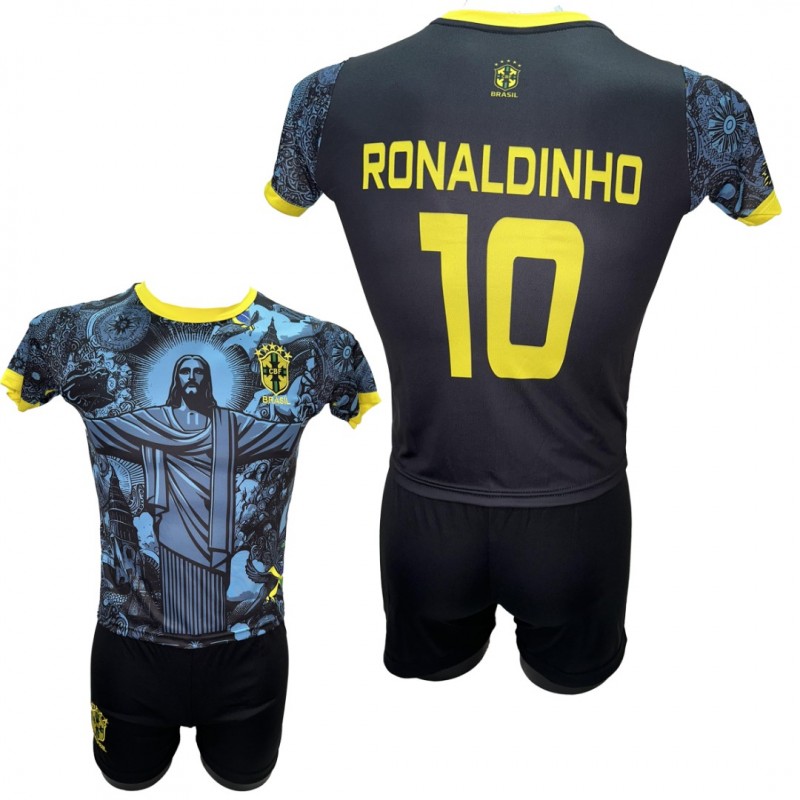 Παιδικό Σετ Ποδοσφαίρου Εθνική Βραζιλίας RONALDINHO Γαλάζιο/ Μαύρο/ Χριστός 290825-21