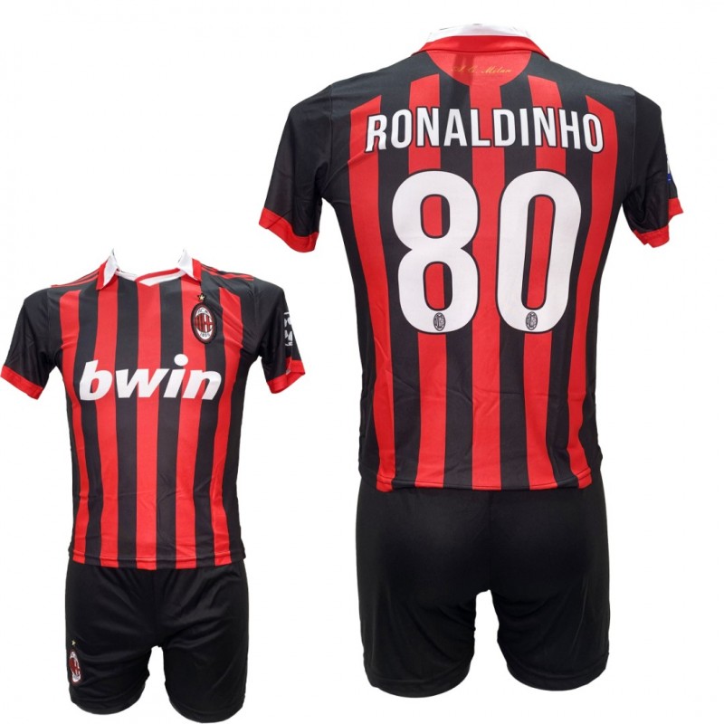 Παιδικό Σετ ποδοσφαίρου Milan Ronaldinho Retro Κόκκινο/Μαύρο 2024-11