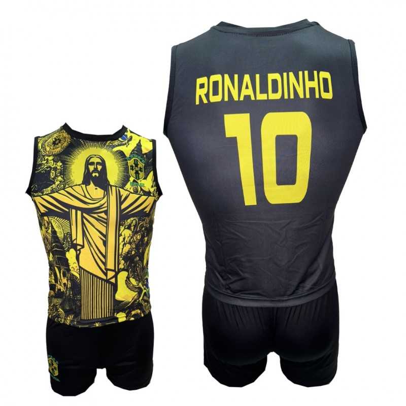 Παιδικό Σετ Ποδοσφαίρου Εθνική Βραζιλίας RONALDINHO Κίτρινο/ Μαύρο/ Χριστός Αμάνικο 290825-29